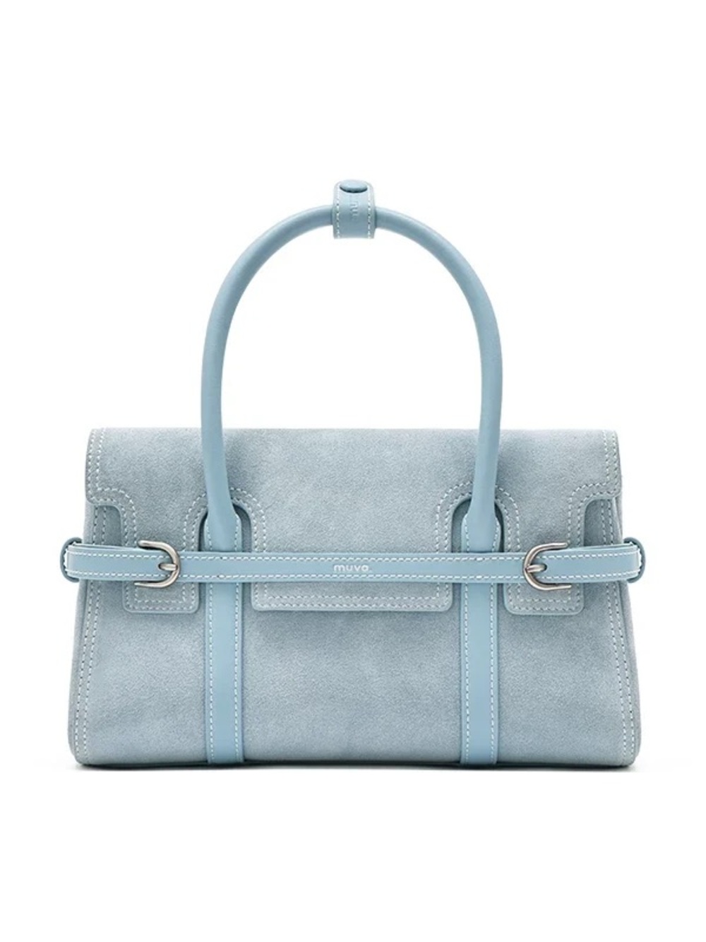 New muva Light Blue faux Suede Top-Handle Bag satchel + charm